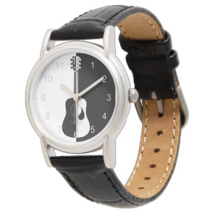 Moderne designer zwarte en witte gitaar Dames wris Horloge