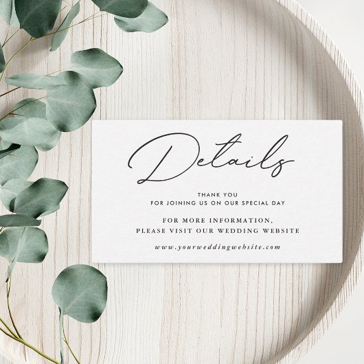 Moderne details over elegant Black en White Weddin Informatiekaartje