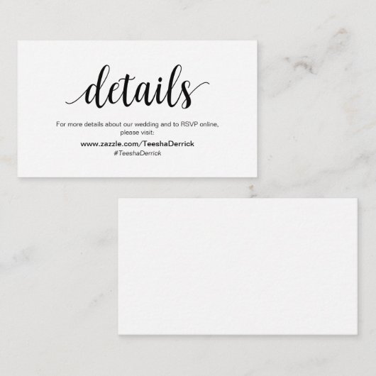 Moderne details, zwart, bruiloft, RSVP Informatiekaartje (Voorkant / Achterkant)