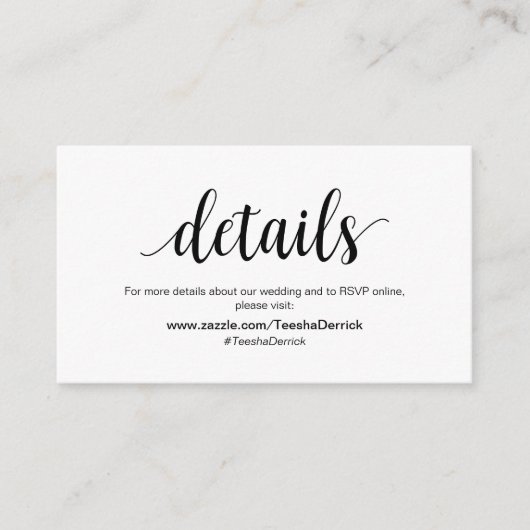Moderne details, zwart, bruiloft, RSVP Informatiekaartje (Voorkant)