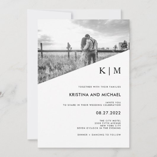 Moderne Diagonaal | Foto Trouw Uitnodiging (Voorkant)