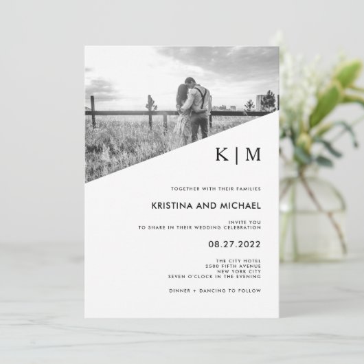 Moderne Diagonaal | Foto Trouw Uitnodiging (Staand voorkant)