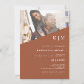 Moderne diagonaal | Terracotta foto bruiloft Kaart (Voorkant)