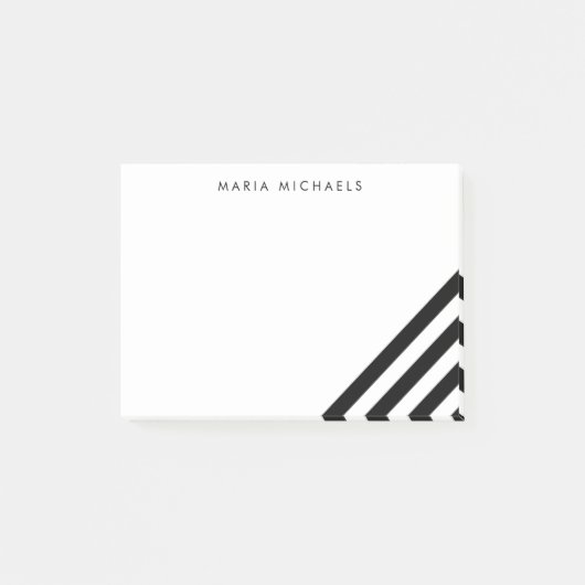 Moderne diagonaal zwart-wit streep post-it® notes (Voorkant)