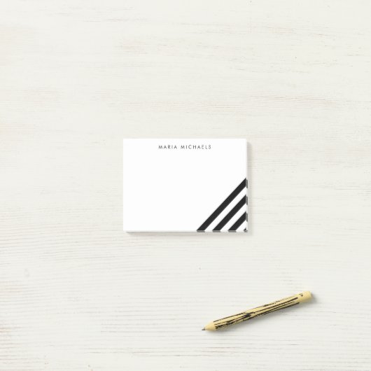 Moderne diagonaal zwart-wit streep post-it® notes (Op bureau)