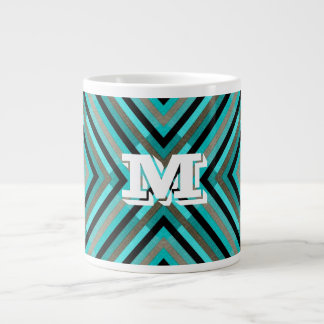 Moderne diagonale checker tinten groen, monogram grote koffiekop