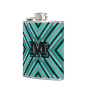 Moderne diagonale checker tinten groen, monogram heupfles (Links)