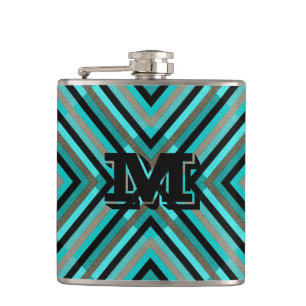 Moderne diagonale checker tinten groen, monogram heupfles