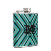 Moderne diagonale checker tinten groen, monogram heupfles (Rechts)