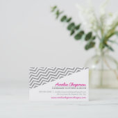 MODERNE diagonale chevron faux zilver glitter roze Visitekaartje (Staand voorkant)