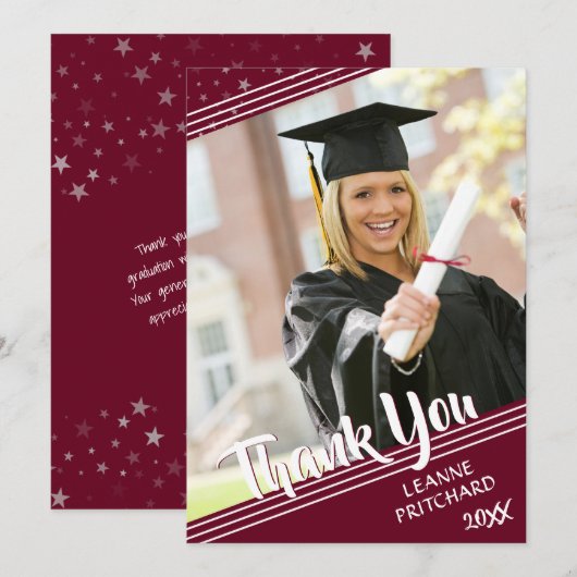 Moderne diagonale strepen Afstuderen kastanjebruin Bedankkaart (Voorkant / Achterkant)