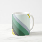 Moderne diagonale strepen in groen, geel en grijs koffiemok (Voorkant rechts)