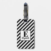 Moderne diagonale strepen & naam voor zwart-wit bagagelabel (Achterkant verticaal)