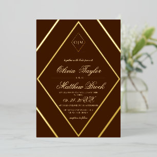 Moderne diamant chocolade bruin gouden bruiloft folie uitnodiging