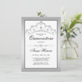 Moderne Diamant Tiara Zwart Wit QUINCEAÑERA Kaart (Staand voorkant)