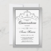 Moderne Diamant Tiara Zwart Wit QUINCEAÑERA Kaart (Voorkant)