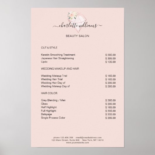 Moderne Diamanten Bloem Prijslijst Poster (Voorkant)