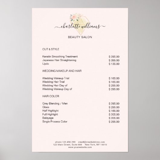 Moderne Diamanten Bloem Prijslijst Poster (Voorkant)