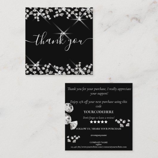 moderne diamanten dank u voor uw werk vierkante visitekaartje (Voorkant / Achterkant)