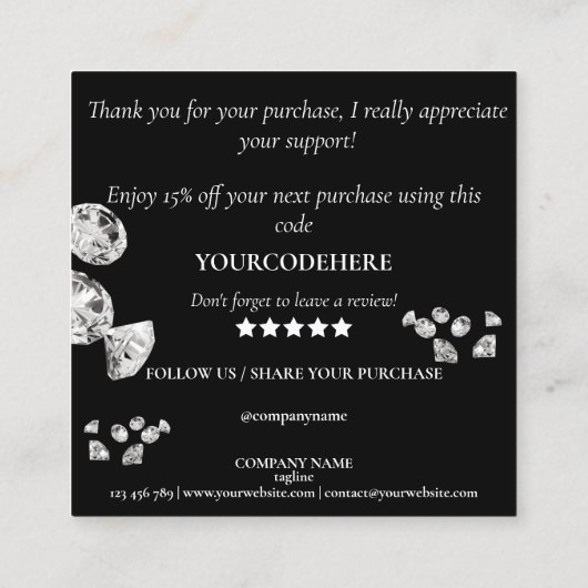 moderne diamanten dank u voor uw werk vierkante visitekaartje (Achterkant)