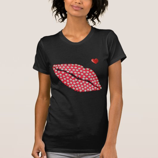 Moderne diamanten op rode lippen & hart t-shirt (Voorkant)