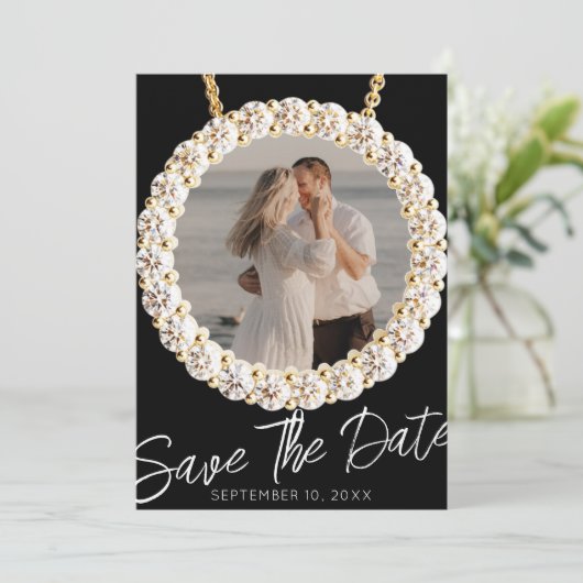 Moderne diamanten trouwfoto save the date kaart (Staand voorkant)