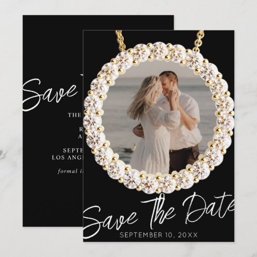 Moderne diamanten trouwfoto save the date kaart (Voorkant / Achterkant)