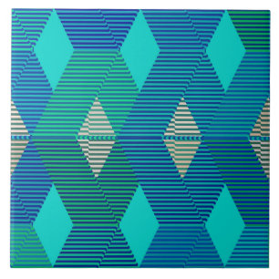 Moderne Diamond Warp Print, Turquoise en Blauw Tegeltje