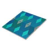 Moderne Diamond Warp Print, Turquoise en Blauw Tegeltje (Zijkant)