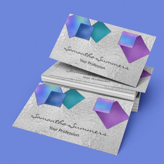 Moderne Dichroic Fused Glass Art Wit Visitekaartje