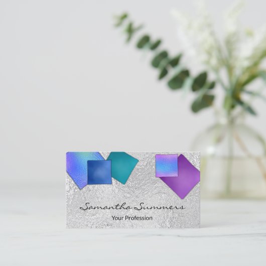 Moderne Dichroic Fused Glass Art Wit Visitekaartje (Staand voorkant)