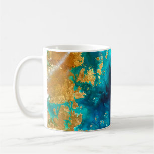 Moderne Diep Marineblauw & Goud Aarde Abstract Koffiemok