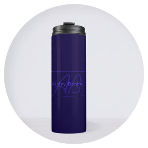 Moderne Diep Paarse Kleuren Coole Naam & Monogra Thermosbeker