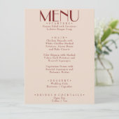 Moderne Diep Rode Retro Whimsical Fun Trouwdag Menu (Staand voorkant)