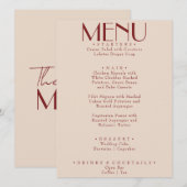 Moderne Diep Rode Retro Whimsical Fun Trouwdag Menu (Voorkant / Achterkant)