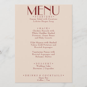 Moderne Diep Rode Retro Whimsical Fun Trouwdag Menu