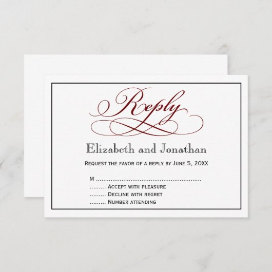 Moderne Diep Rode Script Bruiloft Antwoordkaart RSVP Kaartje (Voorkant / Achterkant)