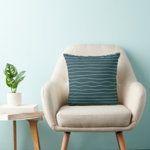 Moderne Diep Teal Abstracte Golflijn Kunst Worp Ku Kussen