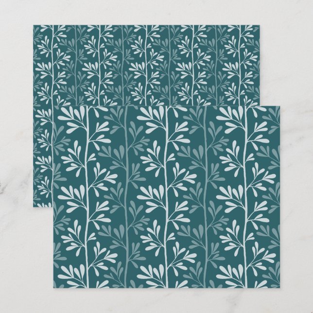 Moderne Diep Teal Botanische Stelen Scrapbook Papi (Voorkant / Achterkant)
