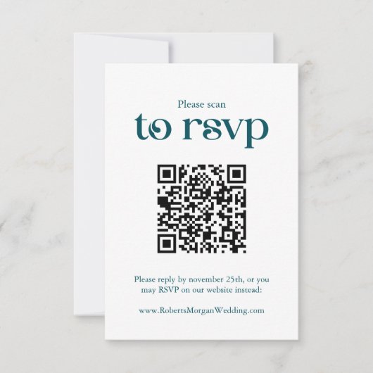 Moderne Diepe Blauwgroen QR Code Bruiloft RSVP Kaartje (Voorkant)