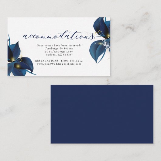 Moderne diepe indigoonblauwe gastaccommodatie informatiekaartje (Voorkant / Achterkant)