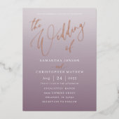 Moderne diepe Mauve gradiënt De bruiloft van Folie Uitnodiging (Voorkant)