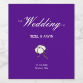 Moderne diepe Paarse katoenen bruiloft Wijn Etiket (Enkel label)