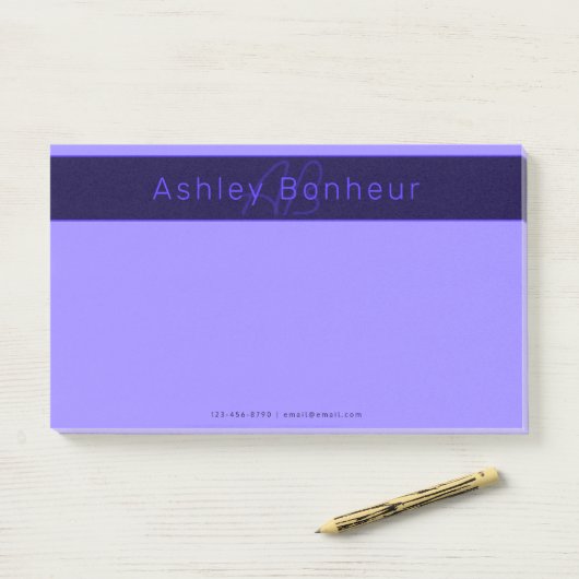 Moderne diepe Paarse kleuren | Naam kool en monogr Post-it® Notes (Op bureau)