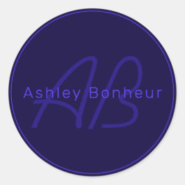 Moderne diepe Paarse kleuren | Naam kool en monogr Ronde Sticker