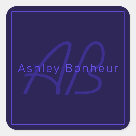 Moderne diepe Paarse kleuren | Naam kool en monogr Vierkante Sticker (Voorkant)