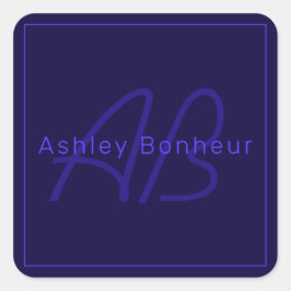 Moderne diepe Paarse kleuren | Naam kool en monogr Vierkante Sticker