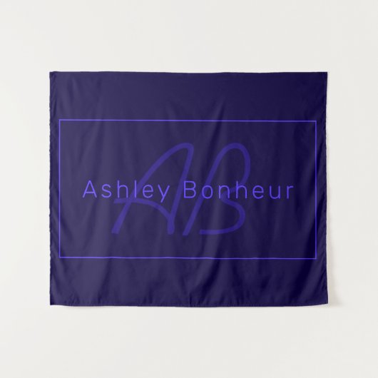 Moderne diepe Paarse kleuren | Naam kool en monogr Wandkleed (Voorkant (horizontaal))