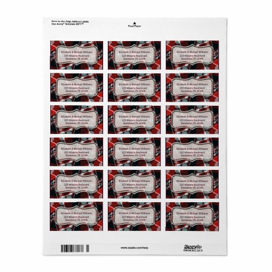 Moderne, dieprode + grijze Abstracte Adresetikette Etiket (Full Sheet)