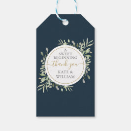 Moderne diepzee-blauw-groen winter bruiloftsgesche cadeaulabel
